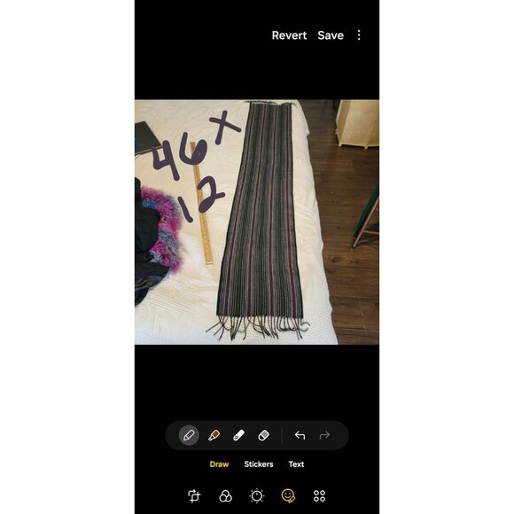 Vintage Scarf Cashmere Touch Striped Fringe Layering - Picture 4 of 7